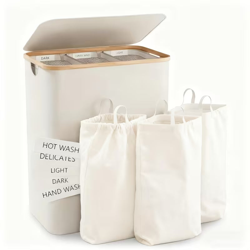 Laundry Basket With Three Independent Inner Bags, Clothes Divided Organizer for Laundry room, Bedroom...