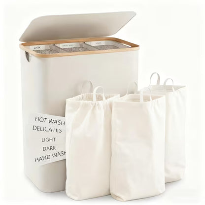 Laundry Basket With Three Independent Inner Bags, Clothes Divided Organizer for Laundry room, Bedroom...